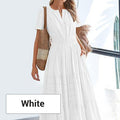Aarenza women's boho chic smocked waist maxi dress with floral pattern, perfect for spring and summer, on a hanger.