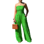 Aarenza strapless crinkle wide-leg jumpsuit in lightweight fabric, featuring a relaxed fit and stylish wide-leg silhouette.