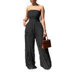 Aarenza strapless crinkle wide-leg jumpsuit in lightweight fabric, featuring a relaxed fit and flowing silhouette.