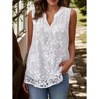 A women’s sleeveless floral lace shirt from Arenzza with a chic, elegant design perfect for stylish summer outfits.