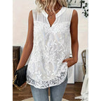 Women’s floral lace sleeveless shirt by Arenzza, featuring a chic design with delicate lace details and a sleeveless silhouette.