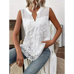 Aarenza women's floral lace sleeveless shirt featuring a chic design, with delicate lace details and a stylish fit.