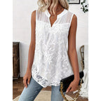 Aarenzza women's sleeveless floral lace shirt with a chic, elegant design perfect for stylish summer or casual wear.