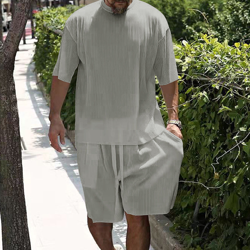 A men's casual cool two-piece set from Arenzza featuring a stylish short-sleeve top and matching pants, perfect for everyday wear.