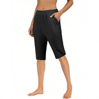 A pair of women's casual loose cotton linen breathable Capri pants by Arenzza, shown in a relaxed fit and neutral color.