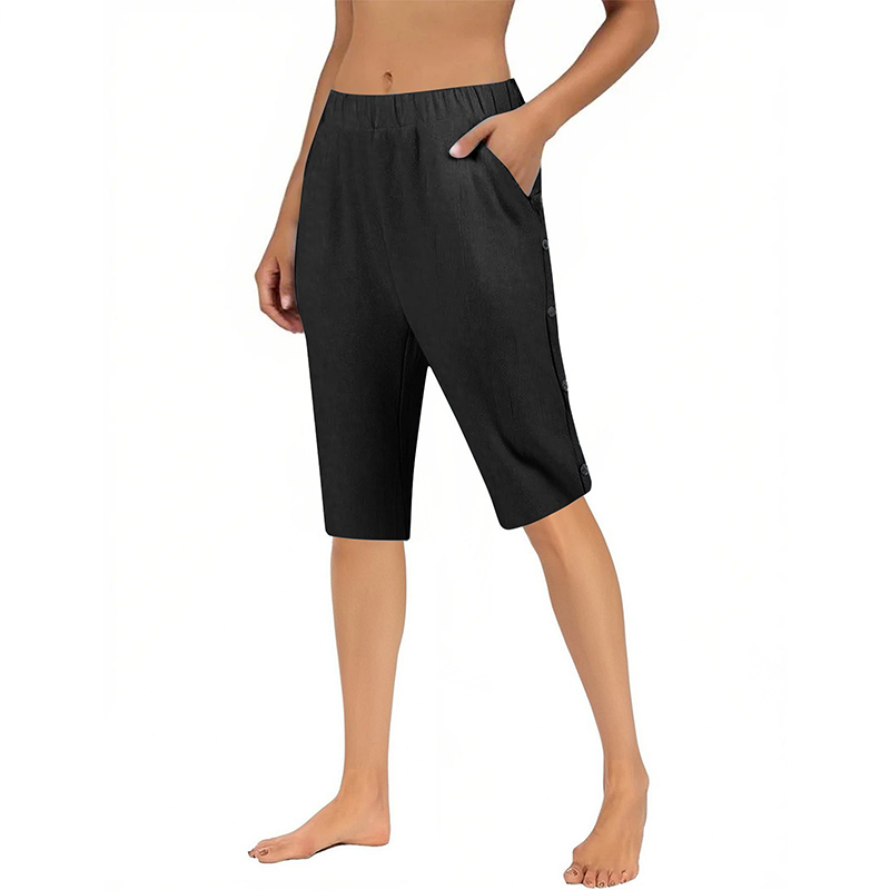A pair of women's casual loose cotton linen breathable Capri pants by Arenzza, shown in a relaxed fit and neutral color.