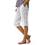 Women’s loose cotton linen Capri pants by Arenzza, breathable casual clothing with a relaxed fit and lightweight fabric.