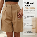 A pair of women's high-waist pleated shorts in a stylish design, from Arenzza, displayed on a neutral background.