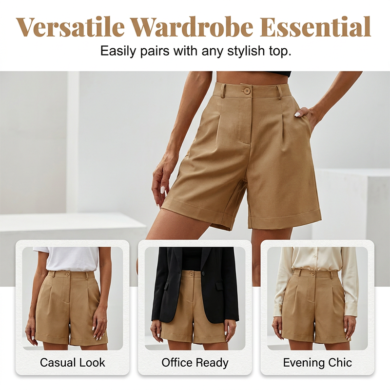 Women’s high-waist pleated shorts by Arenzza, featuring a stylish fit, lightweight fabric, and classic pleated design.