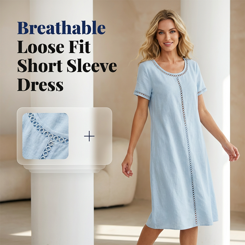 Women’s loose fit short sleeve dress by Arenzza, light and flowy clothing with a relaxed fit, perfect for casual wear.