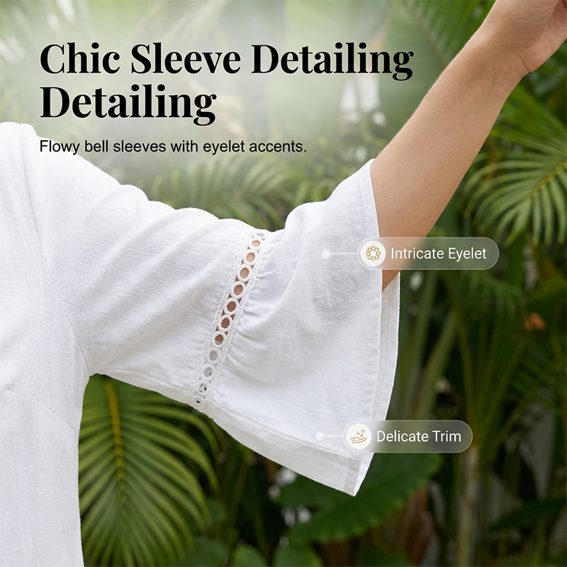 A woman wears a women's summer V-neck jumpsuit with bell sleeves by Arenzza, featuring a relaxed fit and stylish design.