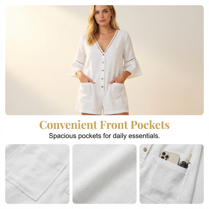 Women's summer V-neck jumpsuit with bell sleeves from Arenzza, featuring a stylish fit and breezy fabric for warm weather.