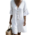 Women's summer V-neck jumpsuit with bell sleeves by Arenzza, featuring a stylish and comfortable sleeveless design.