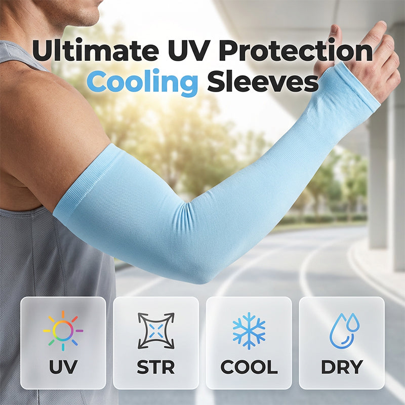 A pair of Arenzza unisex UV protection cooling arm sleeves, made of lightweight fabric, shown on a white background.