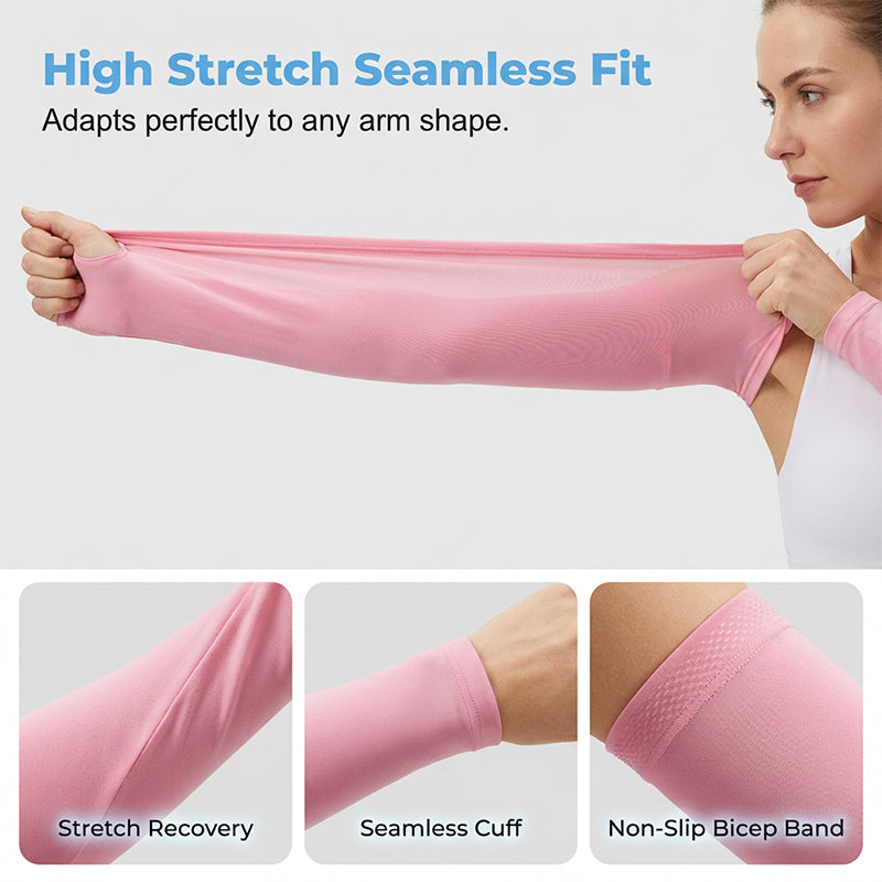 A pair of unisex Arenzza UV protection cooling arm sleeves made of lightweight, breathable fabric for sun protection and comfort.