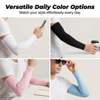 A pair of unisex Arenzza UV protection cooling arm sleeves in light blue, designed for sun protection and cooling comfort.