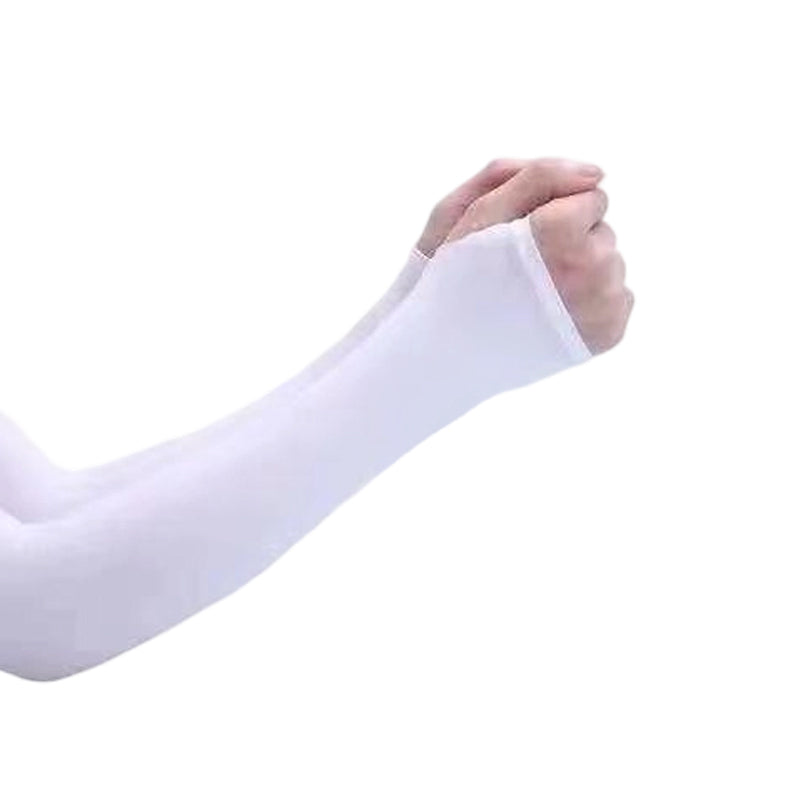A pair of unisex Arenzza UV protection cooling arm sleeves in light grey, designed for sun protection and cooling comfort.