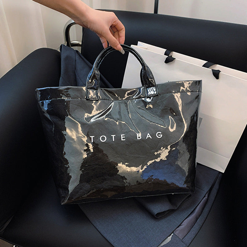 Women's retro letters print tote bag by Arenzza featuring a stylish, colorful design on durable fabric.