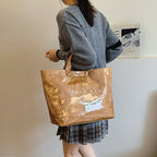 A women's retro letters print tote bag by Arenzza featuring a colorful, vintage-inspired letter design on sturdy fabric.
