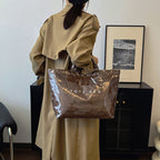 Women's retro letters print tote bag by Arenzza, featuring a stylish vintage design with bold letter patterns on durable fabric.