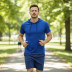 Men's casual quick-dry T-shirt hoodie by Arenzza, shown in a relaxed fit with a soft, breathable fabric in the image.
