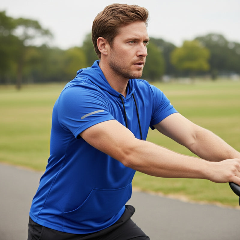 Men's casual quick-dry T-shirt hoodie by Arenzza, showing a lightweight, breathable hoodie with a relaxed fit and casual style.