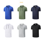 Men's casual quick-dry T-shirt hoodie by Arenzza, shown in a relaxed fit with short sleeves and soft fabric.