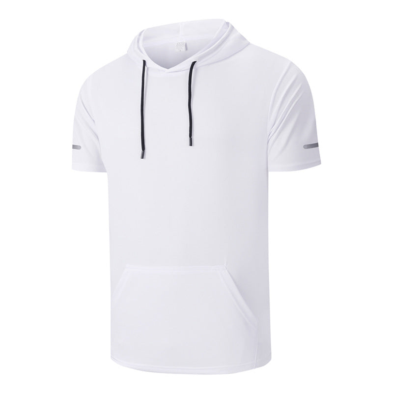 A men's casual quick-dry T-shirt hoodie by Arenzza, featuring a comfortable fit and lightweight fabric suitable for active wear.