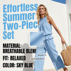 Arenzza women's sleeveless smocked neck top and matching pants set in lightweight fabric, perfect for casual summer wear.