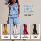 Arenzza women's sleeveless smocked neck top and pants set, stylish and casual clothing ensemble for women.