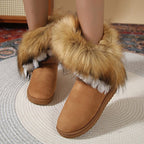 A pair of women's slip-on plush snow ankle booties by Arenzza featuring cozy, soft fabric and winter-ready design.