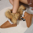 Women's slip-on plush snow ankle booties by Arenzza, featuring soft, cozy fabric and a stylish winter design.