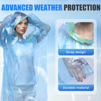 Arenzza disposable rain ponchos for kids and adults, lightweight waterproof clothing and accessories, shown in bright colors.