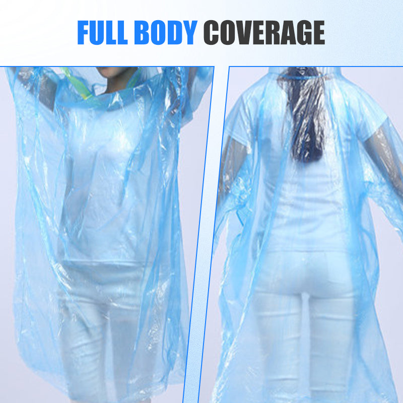 A clear image of Arenzza disposable rain ponchos for kids and adults, showing lightweight waterproof clothing in bright colors.