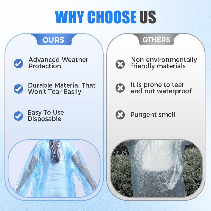 Aarenza disposable rain ponchos for kids and adults, lightweight waterproof clothing and accessories in bright colors.