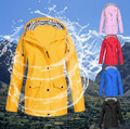 Women waterproof and windproof jacket by Arenzza, shown in black, with hood and zip closure, ideal for rainy or windy weather.