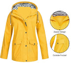 Aarenza women's waterproof and windproof jacket in black, featuring a hood and front zipper, designed for outdoor protection.