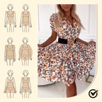 Aarenza floral print V-neck mini dress for women with short sleeves, perfect for summer, displayed on a hanger.