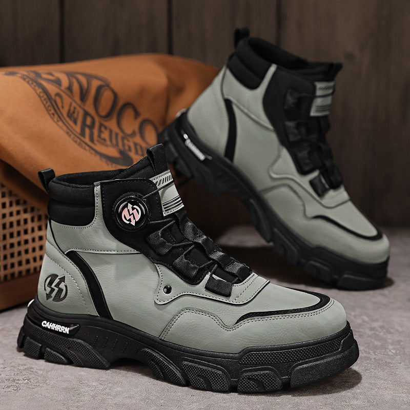 A men's outdoor work shoes by Arenzza with waterproof, anti-slip soles, featuring a swivel buckle design and breathable material.