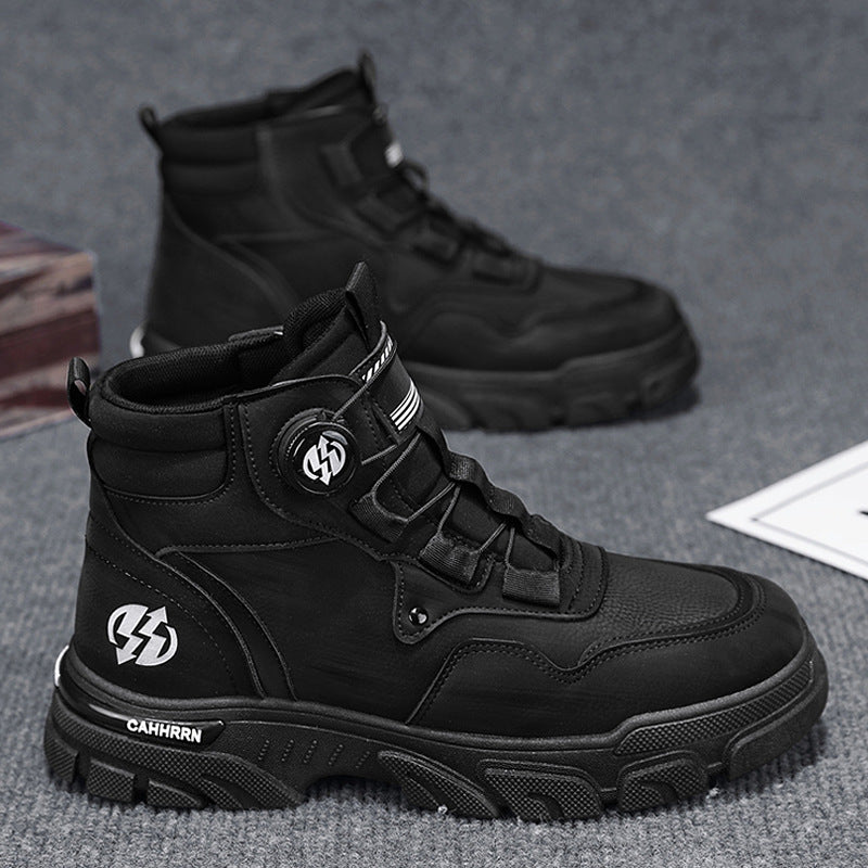 A pair of men's waterproof outdoor work shoes with swivel buckle, anti-slip soles, breathable and comfortable design by Arenzza.