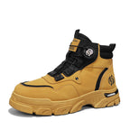 A pair of Arenzza men's outdoor work shoes with swivel buckles, waterproof, anti-slip, and breathable for outdoor work.