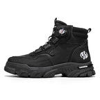 A pair of Arenzza men's outdoor work shoes with waterproof, anti-slip soles, breathable material, and swivel buckle design.