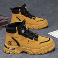 A pair of Arenzza men's outdoor work shoes with waterproof, anti-slip soles, breathable design, and swivel buckle for comfort.