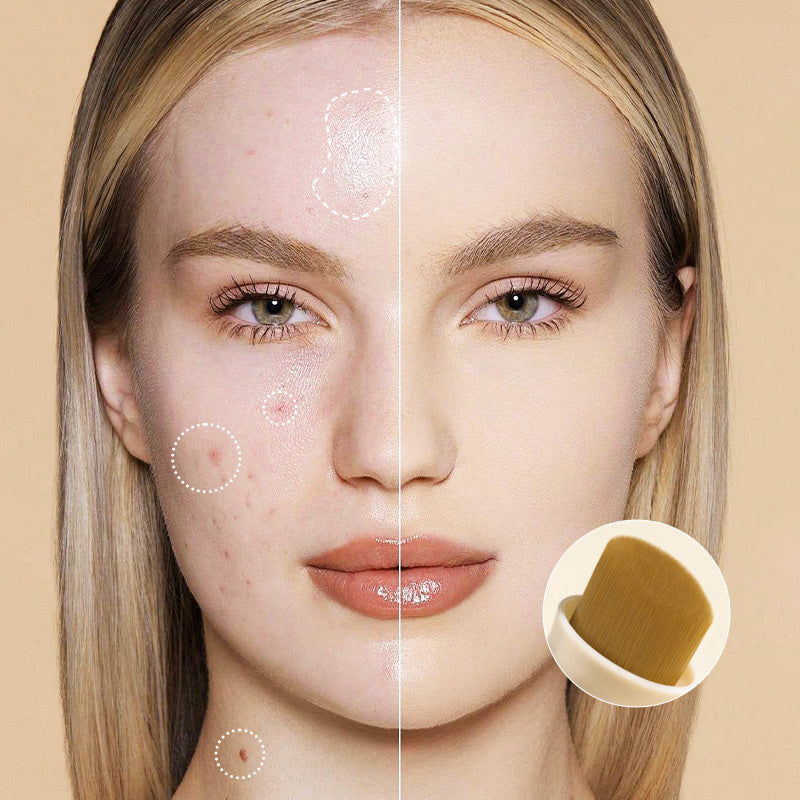 Arenzza 2-in-1 foundation and anti-wrinkle concealer in a sleek tube, with swatches showing creamy texture and skin tone match.