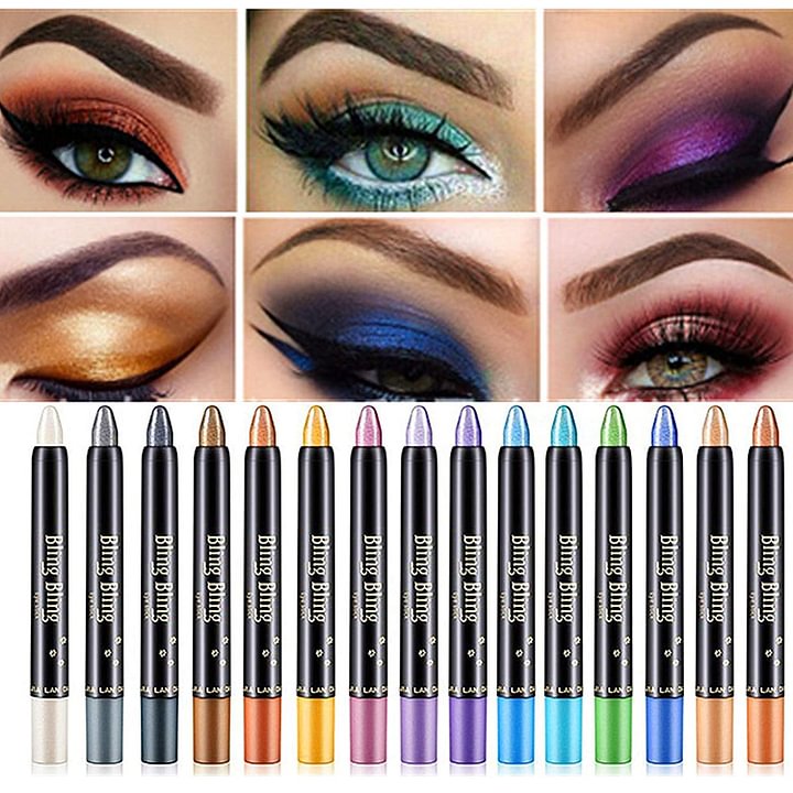 Arenzza 15-color waterproof glitter eyeshadow and eyeliner pencil set with vibrant shades and shimmering finish.