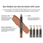 Arenzza 15-color waterproof glitter eyeshadow pencil with eyeliner tip, vibrant colors and shimmery finish for eye makeup.