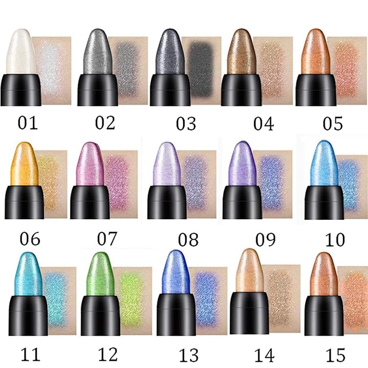 Arenzza 15-color waterproof glitter eyeshadow and eyeliner pencil, vibrant colors with shimmering finish for eye makeup.