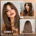 Arenzza long layered wig with bangs, realistic hair extension for cosmetics and fashion styling.
