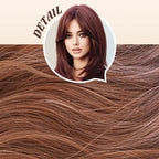Arenzza long layered wig with bangs, featuring natural hair texture and style, ideal for cosplay or fashion looks.