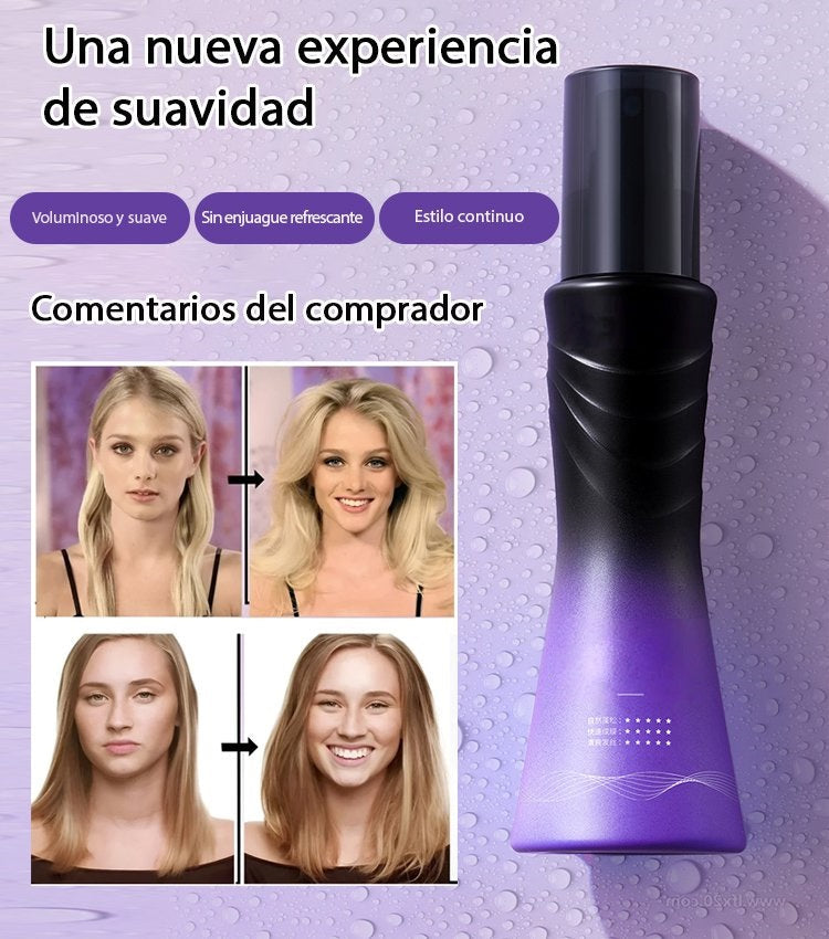 Arenzza leave-in hair spray in a sleek bottle, providing refreshing, volumizing, non-sticky hair care with a mist nozzle.